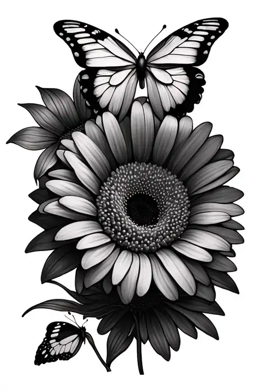 gerbera daisy and butterflies tattoo design idea