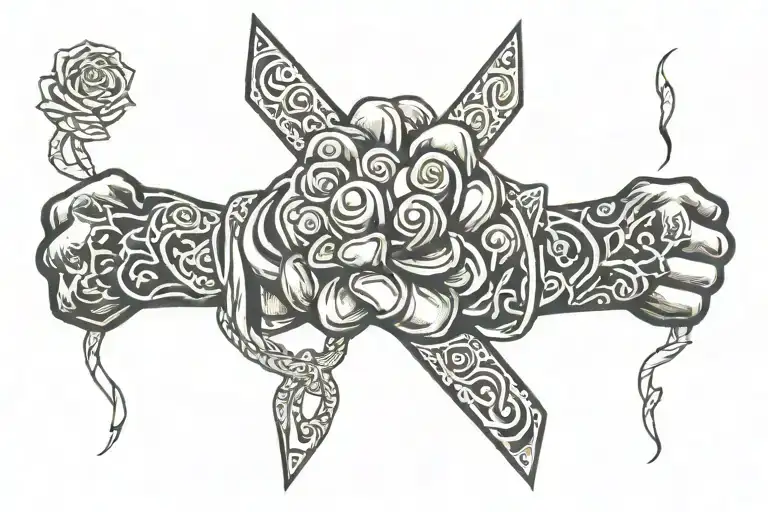fist and bandana with loyalty intertwined tattoo design idea