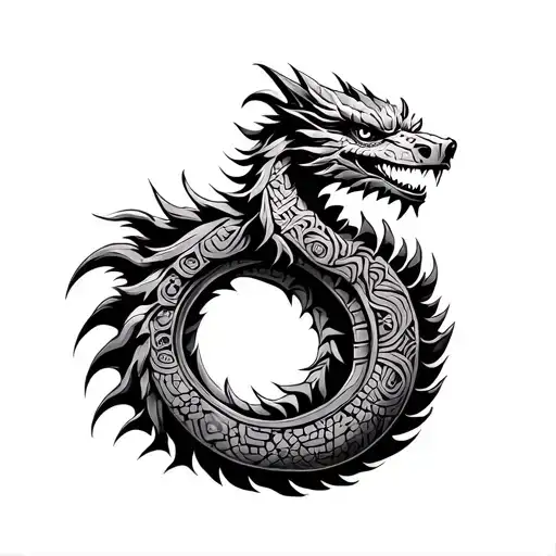 aztec dragon circled tattoo design idea