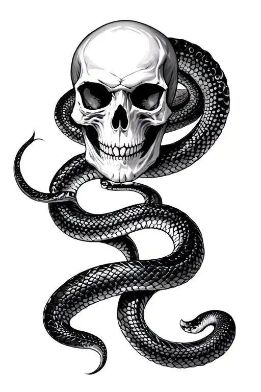 snake and skull surrounded tattoo design idea