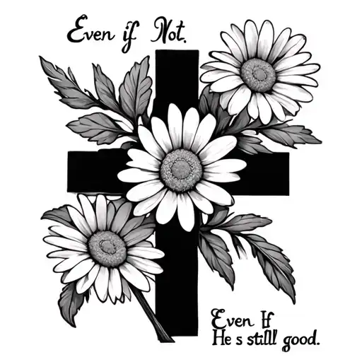"Even if. He is still good." "Even if. He is still good." Forget Me Not Flower and Daisy on a cross tattoo design idea