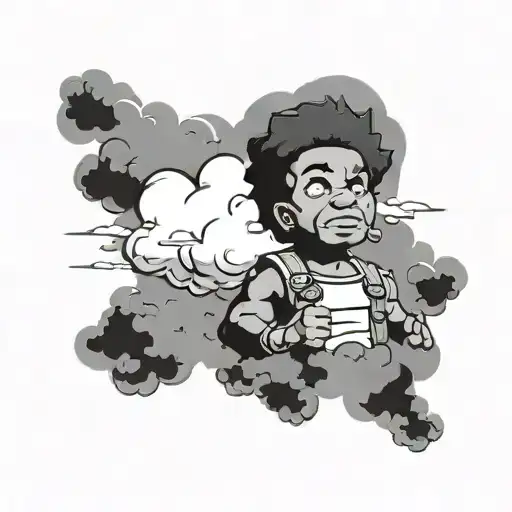 clouds with boondocks character tattoo design idea