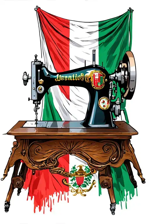 sewing machine and italian flag incorporated tattoo design idea