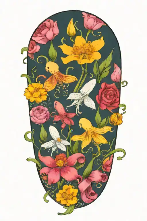 snowdrop, rose, marigold, octopus tattoo design idea