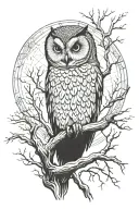 dead tree owl perched tattoo design idea