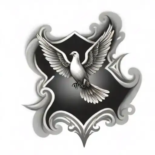 Catholic cross with dove flying tattoo design idea