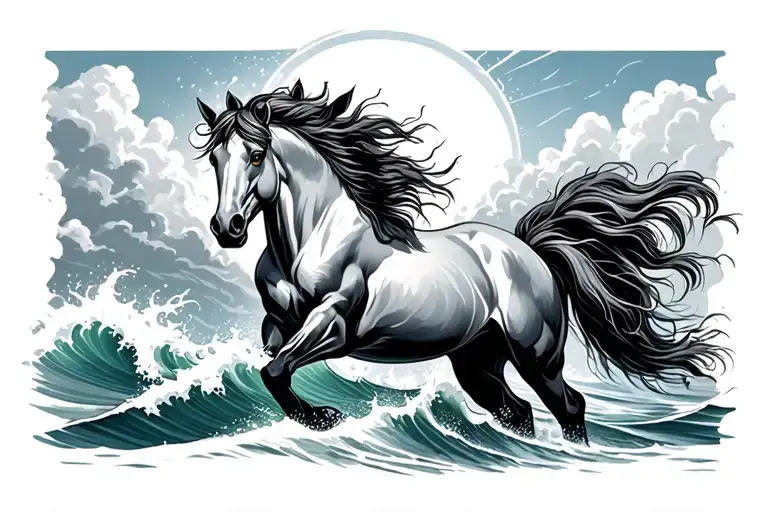 Wild Horse in crashing wave tattoo design idea