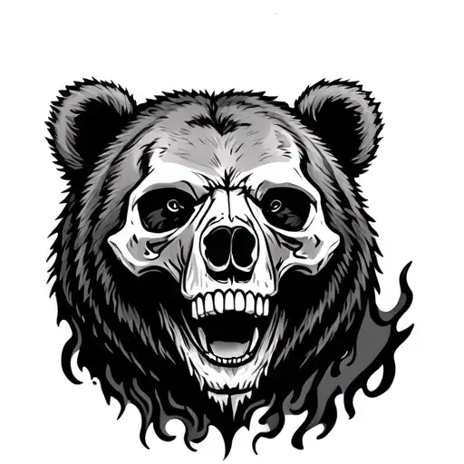 Bear with flaming skull tattoo design idea