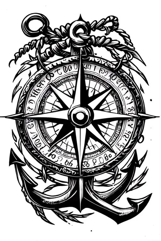 compass and anchor tattoo design idea