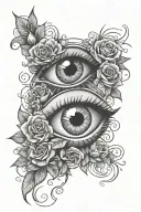Eye, roses, roulette wheel intertwined tattoo design idea