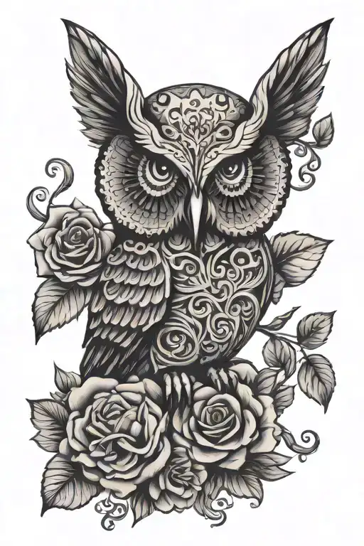 day of the dead candy skull owl perched tattoo design idea