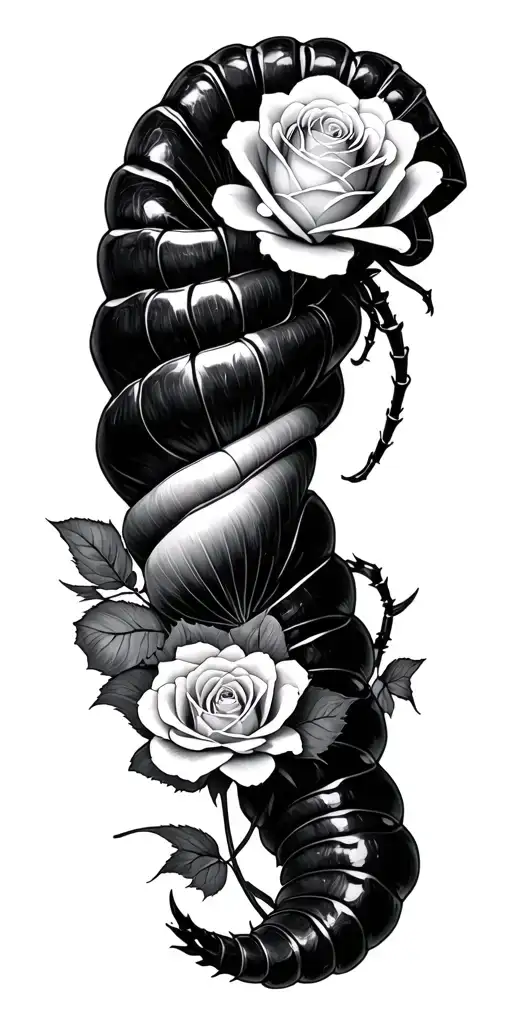 Tokyo ghoul centipede wrapping round arm and rose intertwined tattoo design idea