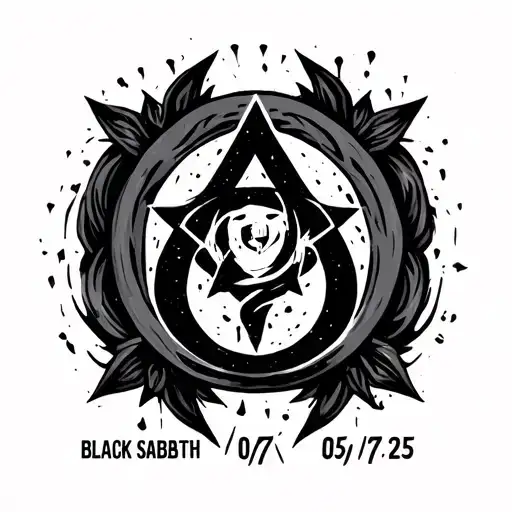 black sabbath symbol with date 05/07/25 tattoo design idea
