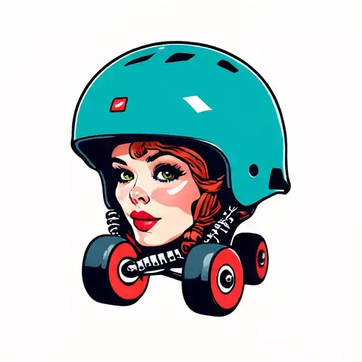 roller derby helmet cartoon fifties tattoo design idea