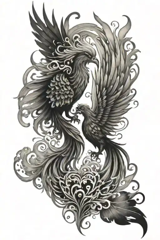 double phoenix, heart shape, water colour tattoo tattoo design idea