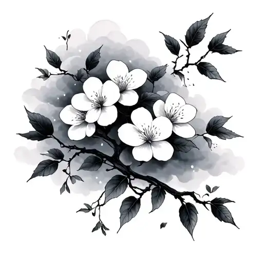 Cloud Japanese Leafs Cherry Blossom tattoo design idea