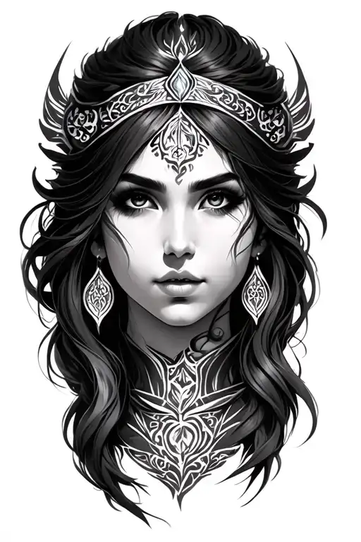 Mirana from dota 2, realism tattoo only face tattoo design idea