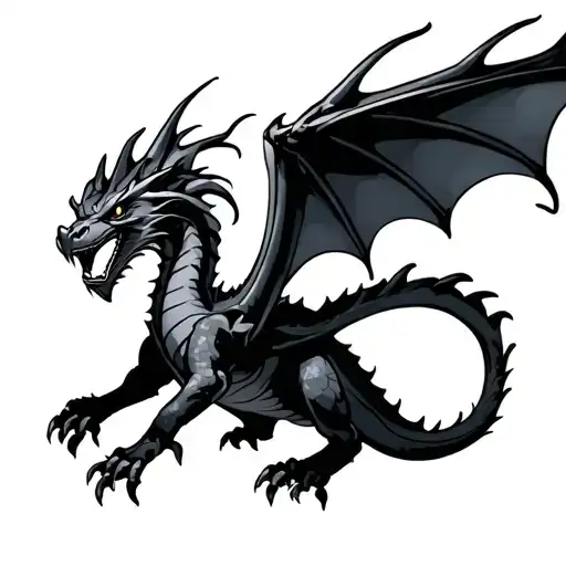terrible black dragon flying tattoo design idea