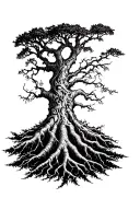 yggdrasil tree, long roots and branches tattoo design idea