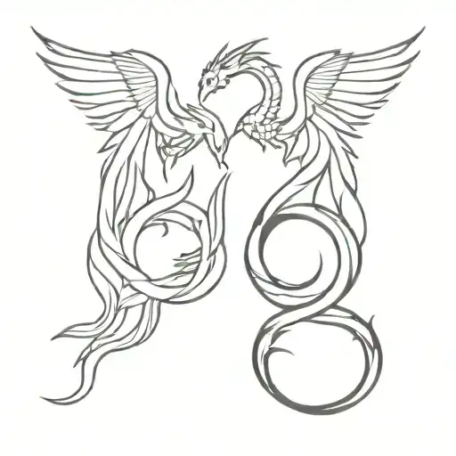 phoenix and dragon intertwined tattoo design idea