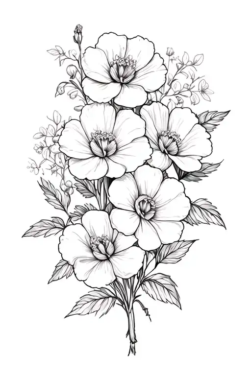 geranium honeysuckle camelia and flower bouquet tattoo design idea