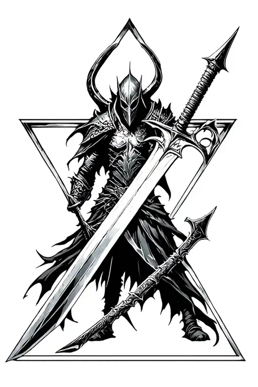 artorias dark souls in a triangle with artorias greatsword behind it tattoo design idea