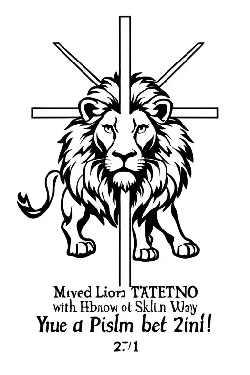 A lion cross with Psalm 27:1 tattoo STENCIL tattoo design idea