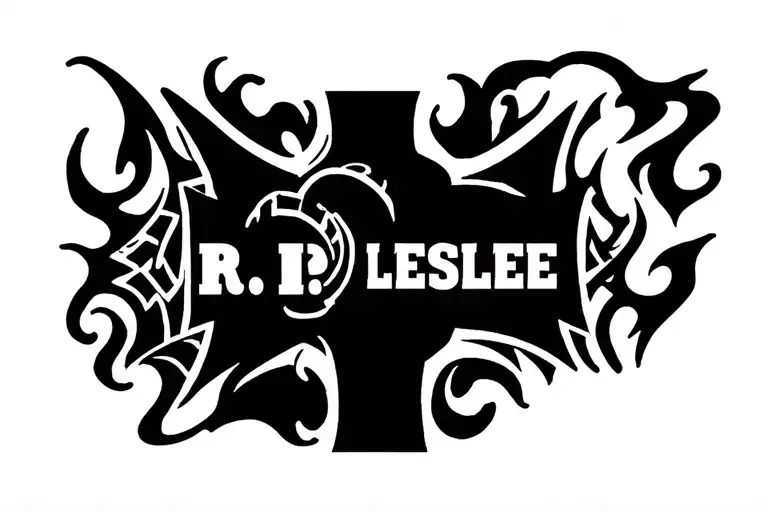 Maltese Cross fire fighter combine a cross with R.I.P. LESLEE  tattoo design idea