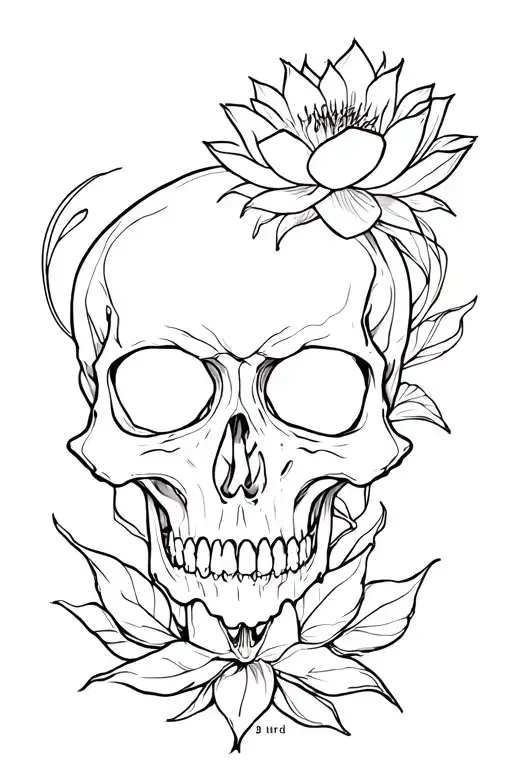 A skull tattoo with some lotus flowers, my dad's nickname "T-Bird", his death date in Roman nurmoral which was June 29 2 tattoo design idea
