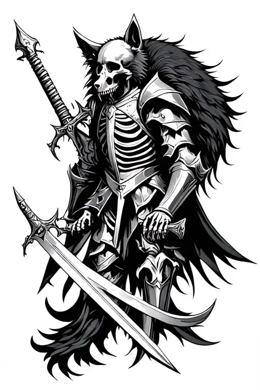 "Valar Morgulis" Knight Armor Sword Skull Wolf Skeleton tattoo design idea