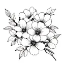 Creates a delicate floral composition with several flowers such as Sakura. Use fine and clear lines tattoo design idea