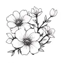 Creates a delicate floral composition with several flowers such as Sakura. Use fine and clear lines tattoo design idea