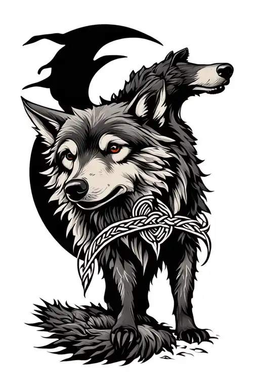 Bear And Wolf nordic knots weaving tattoo design idea