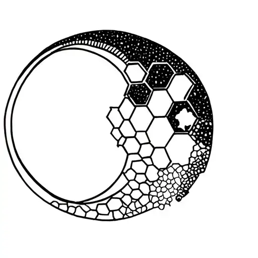 minimalistic moon builded with hexagons tattoo design idea