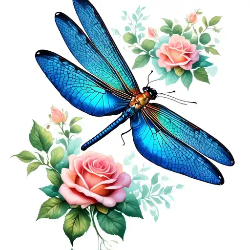 rose dragonfly and butterfly tattoo design idea