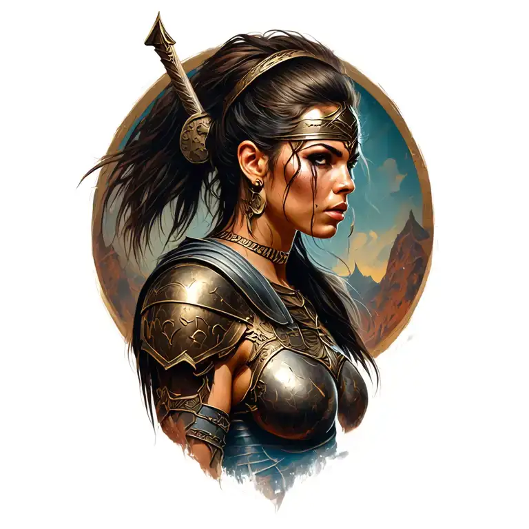 spartin woman warrior tattoo design idea