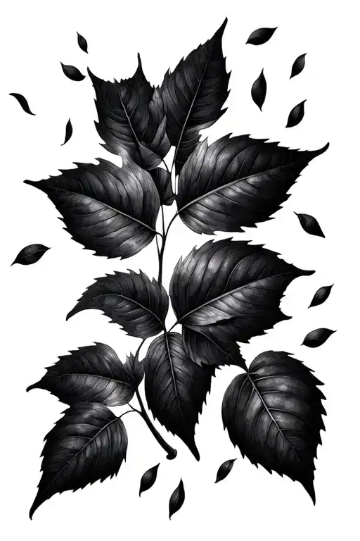 realism blackwork tattoo leaves falling tattoo design idea