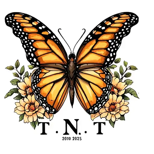 Initials T.N.T 2010-2025 monarch butterfly  tattoo design idea