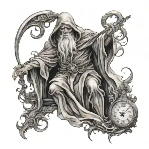Father Time and grim reaper combined tattoo design idea