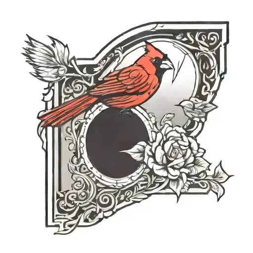 red cardinal outline flying through open door tattoo design idea