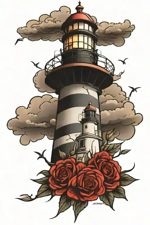 lighthouse standing tall amidst tattoo design idea