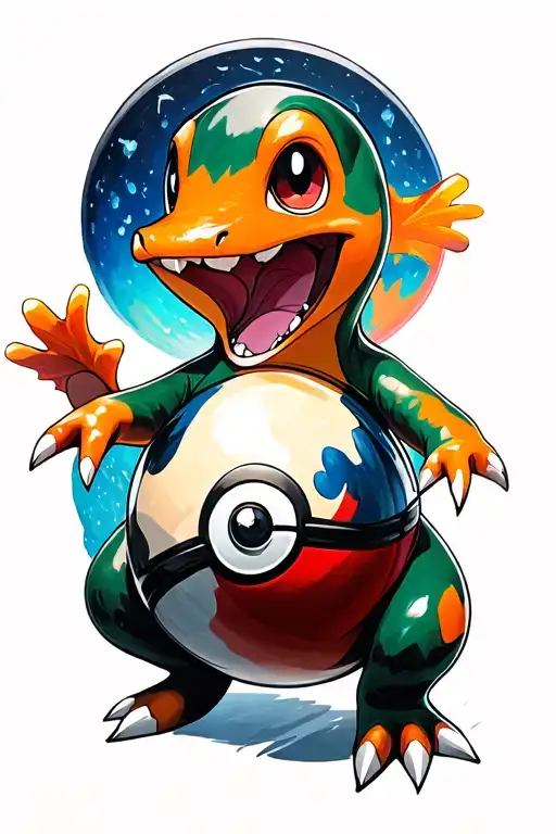 charmander pushing pokeball tattoo design idea