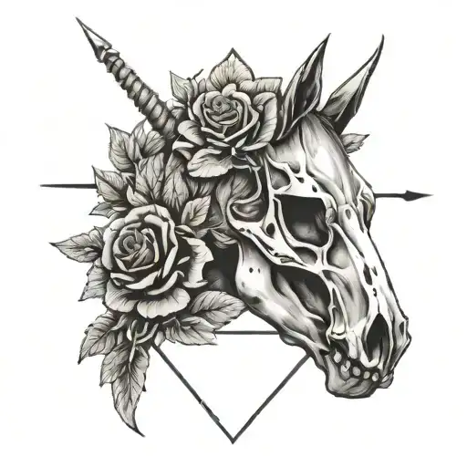 Horse Skull and Roses with crossed arrows  tattoo design idea