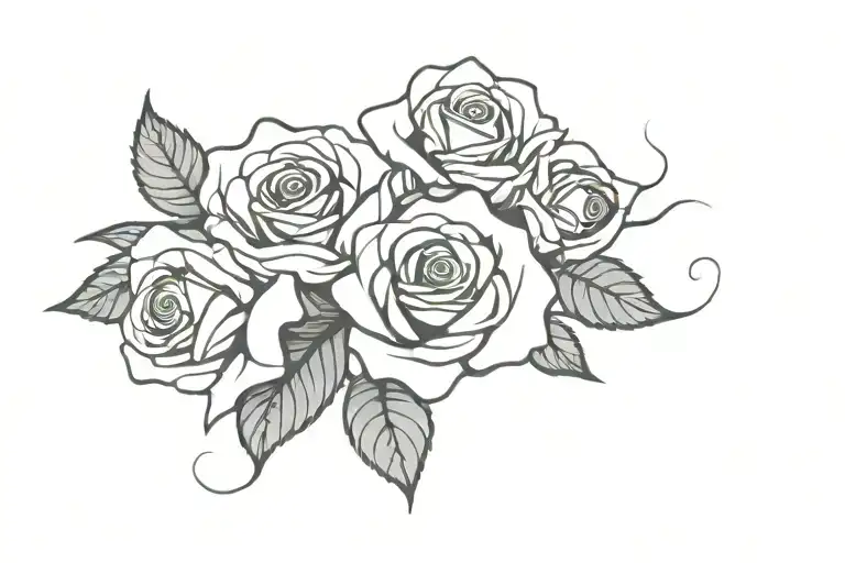 roses snd waves flowing tattoo design idea