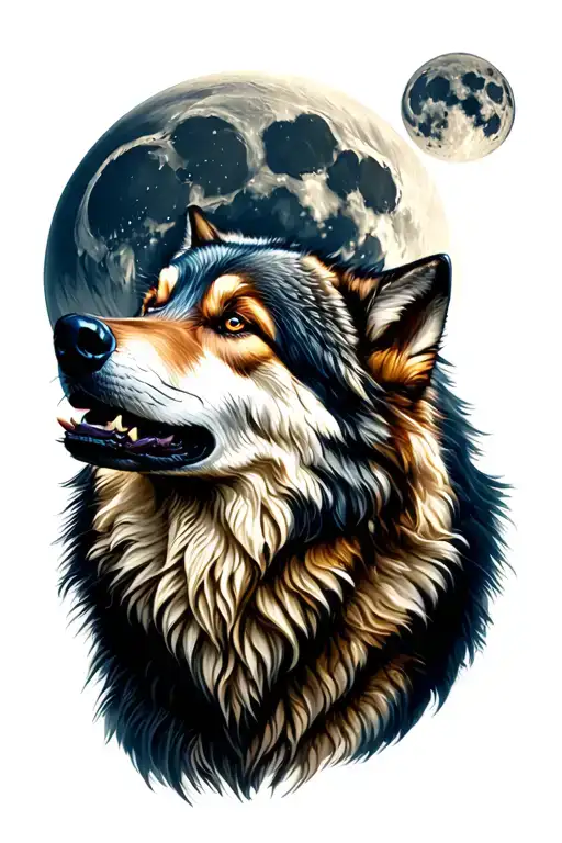 full moon with wolf howling at the moon tattoo design idea