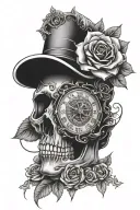 all seeing eye roman numeral clock skull rose intertwined tattoo design idea