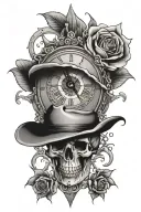 all seeing eye roman numeral clock skull rose intertwined tattoo design idea