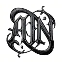 "ACKN" initials intertwined tattoo design idea