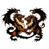 dragon with blue eyes fighting a lion roaring tattoo design idea