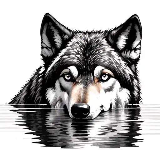 Wolf Looking Into Water tattoo design idea